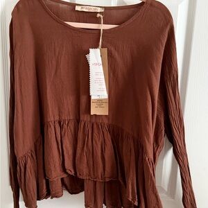 Privatsachen Cognac Bauchlos Ruffle-Hem Long Sleeve Hi-Low